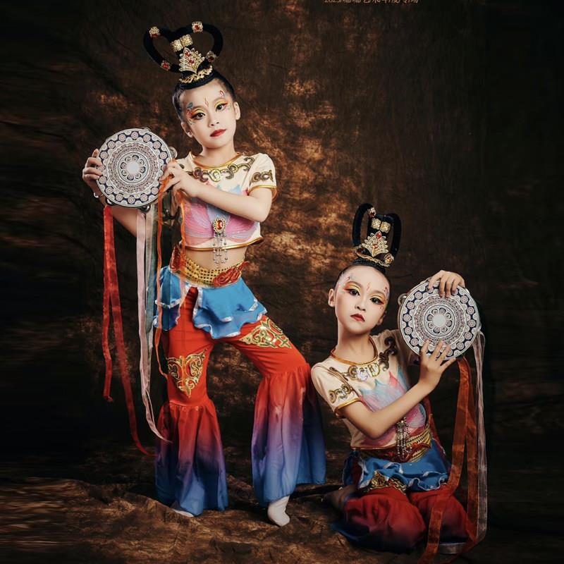 飞天乐鼓演出服敦煌舞蹈服儿童古典舞服装妙音反弹琵琶道具铃鼓女
