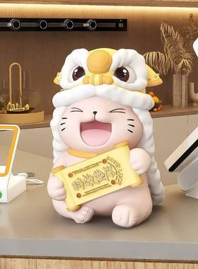 新中式摆件轻奢高档客厅新中式招财猫醒狮装饰客厅玄关酒柜家居饰