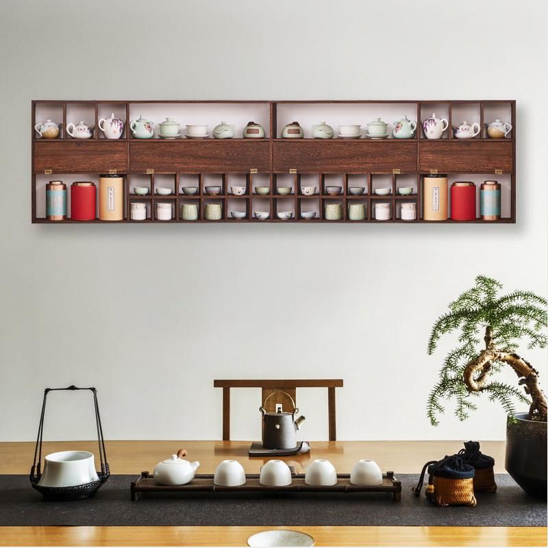 实木茶杯博古架摆件茶具收纳层架多宝格茶壶置物展示柜壁挂中式层