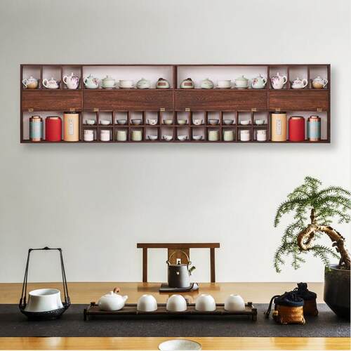 实木茶杯博古架摆件茶具收纳层架多宝格茶壶置物展示柜壁挂中式层