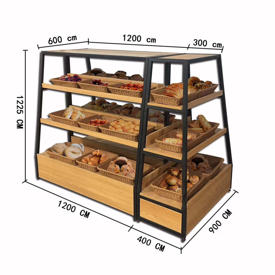 食品散称钢木货架展示柜 商场便利百货店摆列架 超市商店木质货架