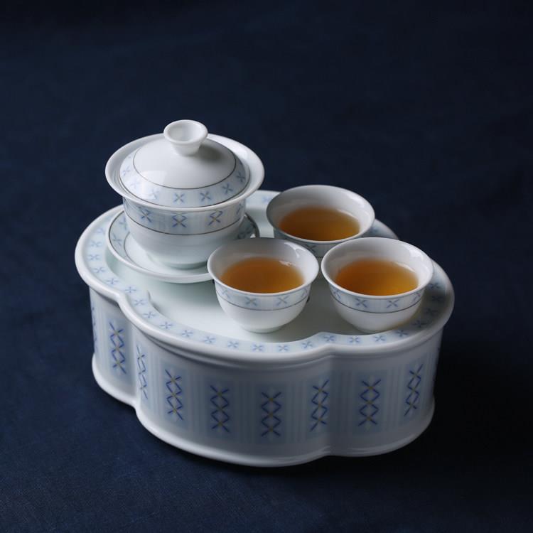 潮汕海棠茶船旅行茶具复古麦穗花釉下彩存水小茶盘陶瓷便携办公