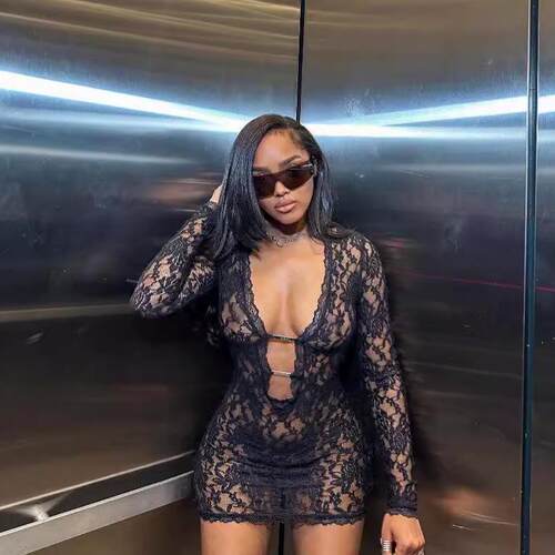 Women's Lace Hollow Out Sexy Bodystocking Solid Color Metal