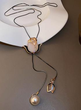 郁金香韩国气质猫眼毛衣洋气项链