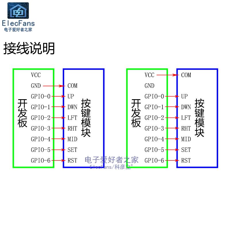 五向导航按键模块 5D摇杆控制器 单片机开发板独立键盘按钮开关