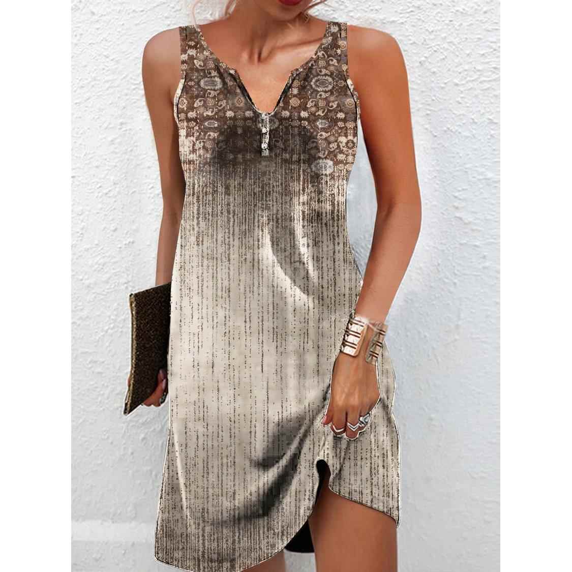 casual women mini button holiday dress women neck print