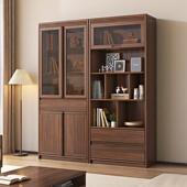 黑胡桃木一实木书柜新中式 办书架体靠墙玻璃门柜书房储物展公2303