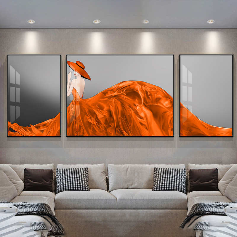 轻奢客厅装饰画北欧现代简约沙发背景墙挂画卧室大气美女三联壁画