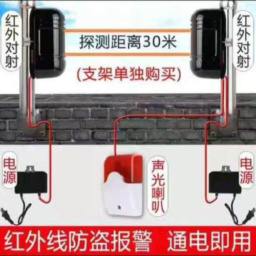 艾礼恩博士红外对射报警器户外道闸防盗独立红外线对射探测器室外