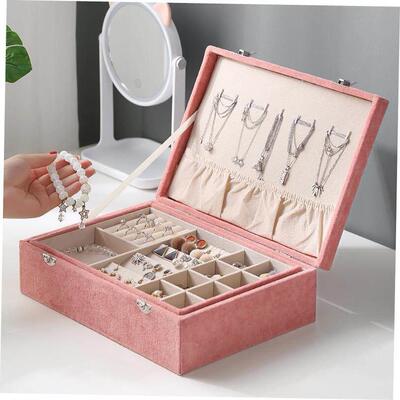 Jewelry box earring storage box necklace ring two layers