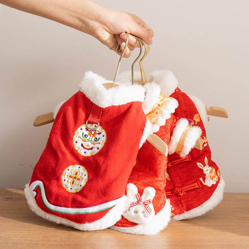 秋冬季狗狗衣服新年棉衣绒衣可爱小兔子唐装比熊泰迪猫咪宠物衣服