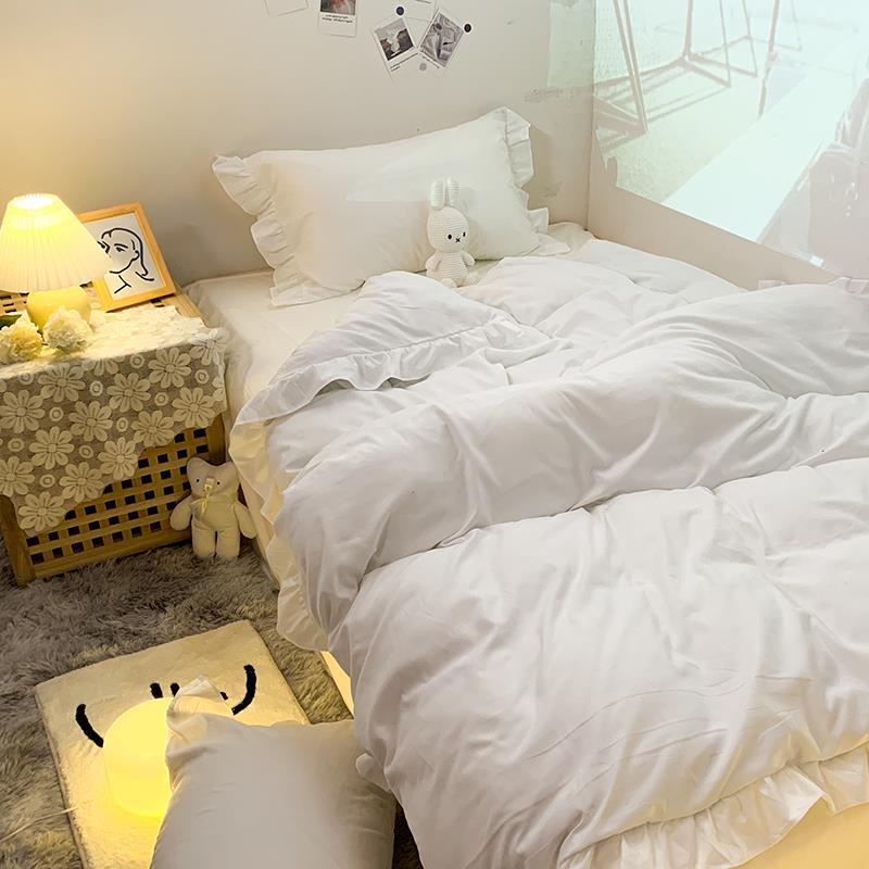 高档舍ins简床约白色少女心套公主风床品床裙笠四件套被床单宿三