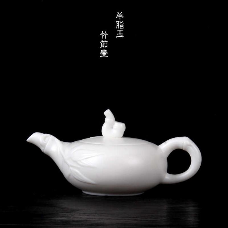 高档羊脂玉瓷竹节壶德化中国白茶壶陶瓷大号码 单壶白瓷茶器