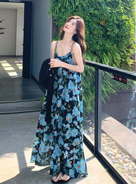LILY MOST时尚度假碎花吊带连衣裙女夏气质针织衫雪纺沙滩裙套装
