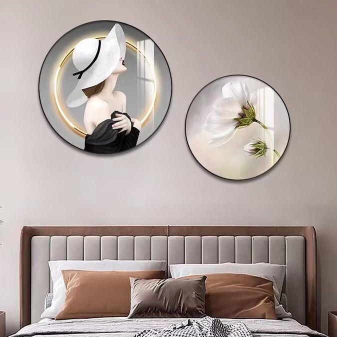 圆形北欧卧室装饰画天鹅床头画挂画现代简约房间温馨婚房主卧壁画