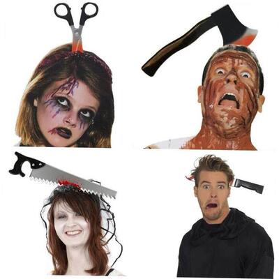 Halloween Horror Props Blood Fake Ax Saws Knife Headband for