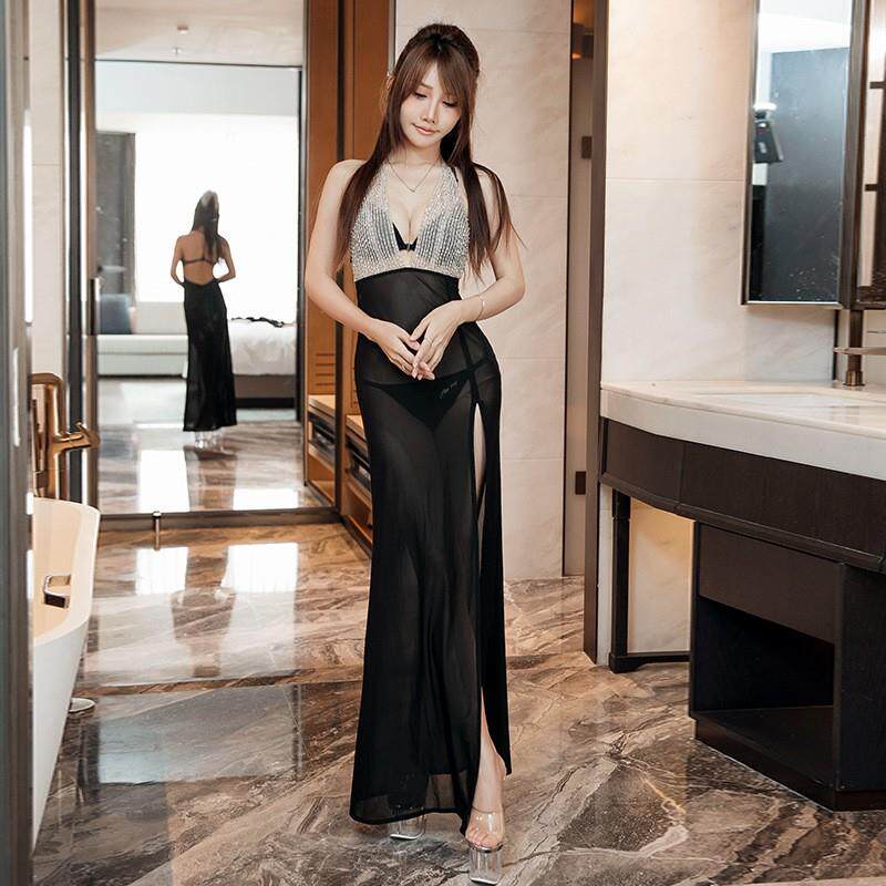 性感吊带裙子纯色露肩夜店女装深低胸收腰时尚透视夜店酒吧