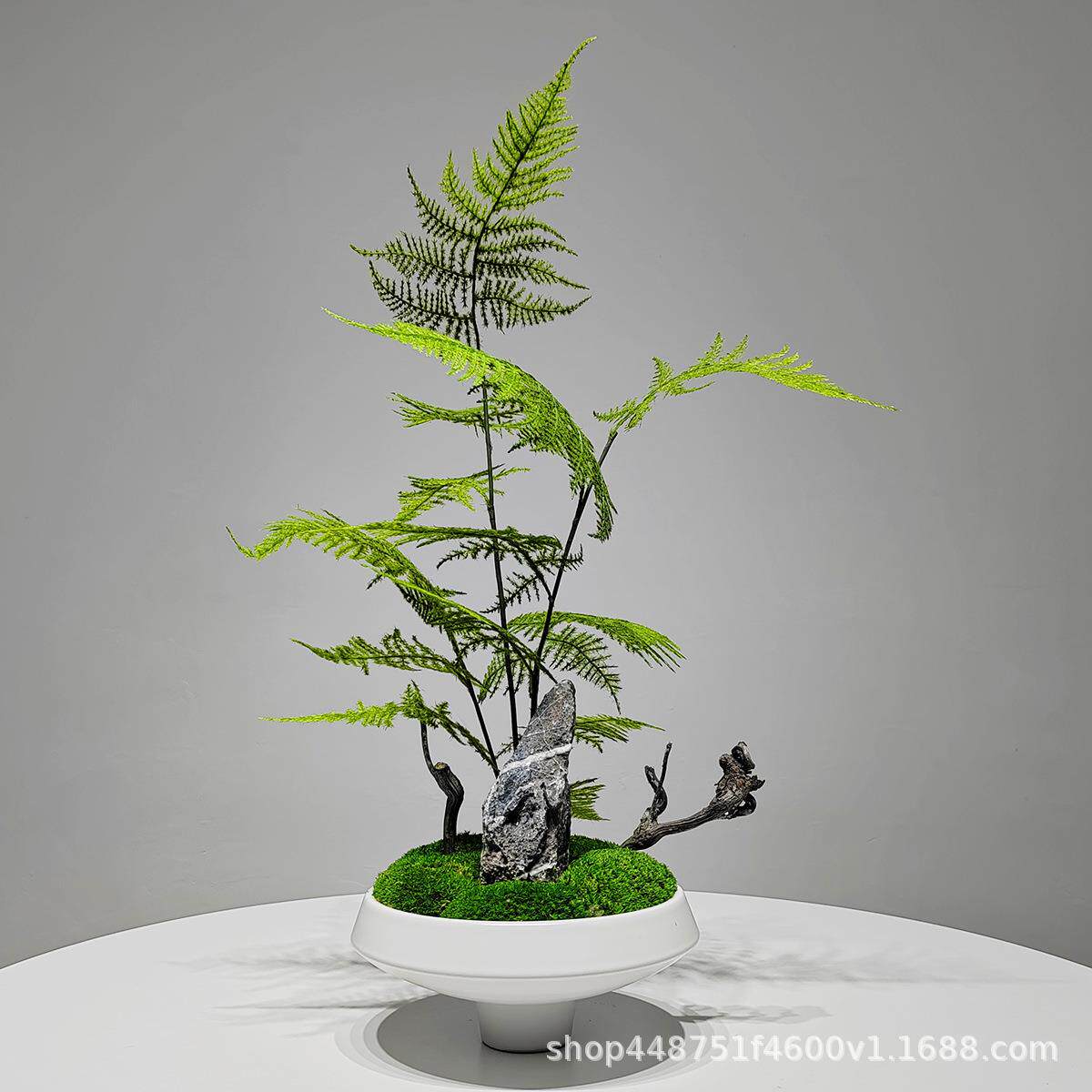 新中式真仿植物文竹盆景摆假山造714景绿植招艺财装饰品件茶室花