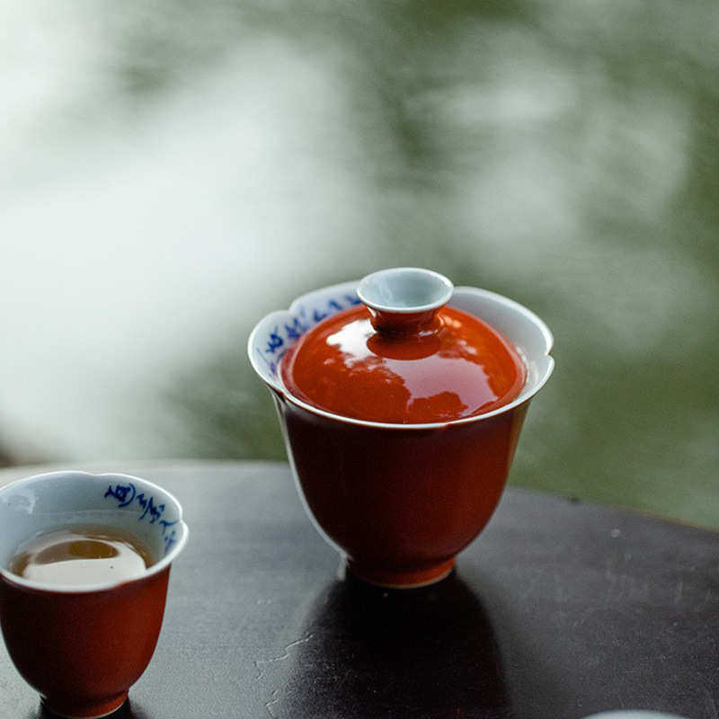 陶瓷盖碗功夫茶具二才碗茶碗初见巩红色釉手写字盖碗茶碗小号批发,餐饮具,盖碗,淘宝优惠券,粉丝福利购,淘宝优惠卷