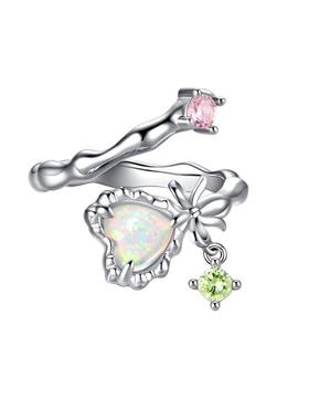 甜心斑斓系列爱心欧泊蝴蝶结环绕波纹戒指时尚小众原创礼物