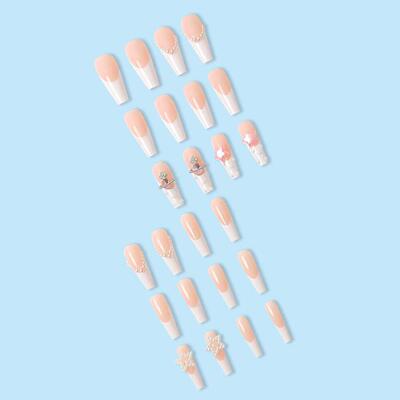 24Pcs Press On Nails Wearable Fake Nails Pink Gradient Glitt