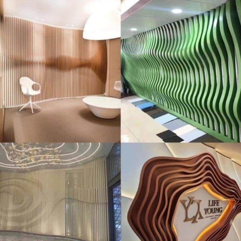 彩色弧形铝方通吊顶木纹波浪异形铝方通幕墙造型铝方通背景墙格栅