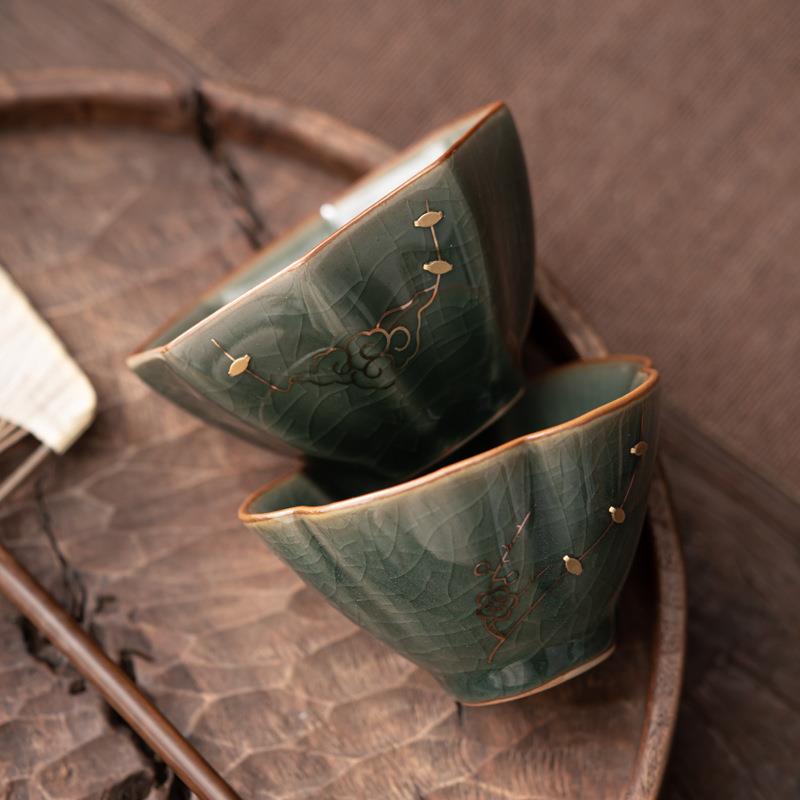 A6L哥窑主人杯异型品茗杯茶具杯锔钉喝茶杯茶盏陶瓷茶杯功夫