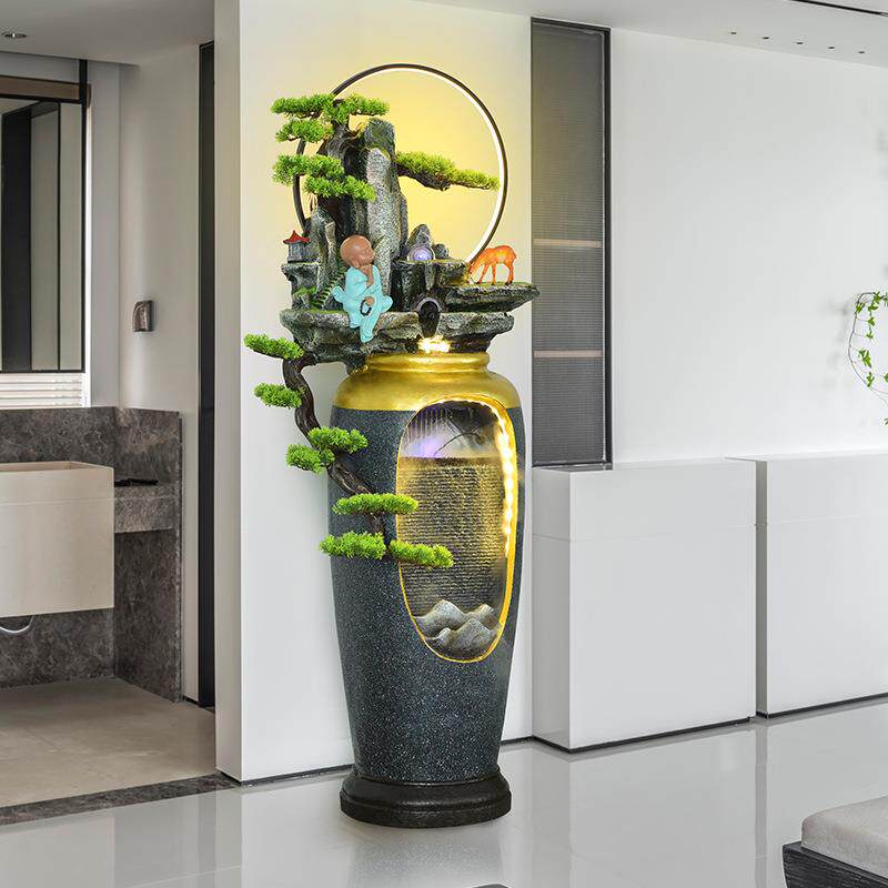 花瓶假山环流水喷泉摆件园花景观落客厅循室内ILV店地面招财景观
