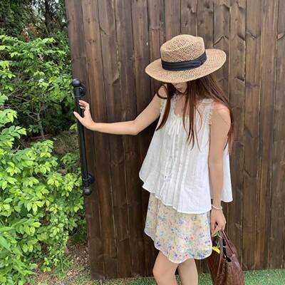 omixed蕾丝花边无袖背心设计感女夏季韩系外穿吊带甜美油画碎花裙