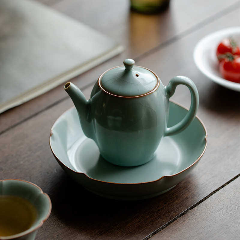山鼎天青汝瓷茶壶陶瓷大茶壶汝窑开片泡茶器家用功夫茶具单壶礼品
