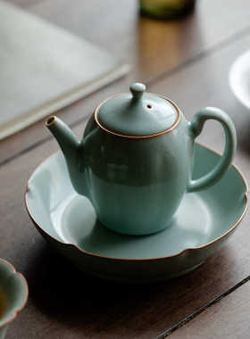 山鼎天青汝瓷茶壶陶瓷大茶壶汝窑开片泡茶器家用功夫茶具单壶礼品
