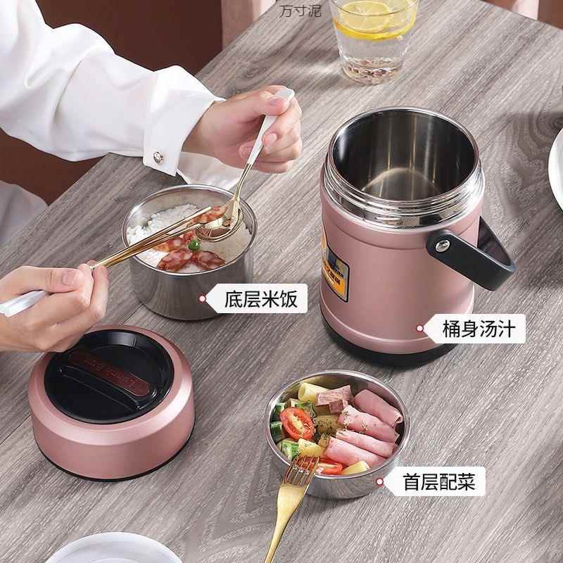 保温饭盒上304不锈钢族盖学生大容量带三层保温饭QHnr3W3l桶班冬