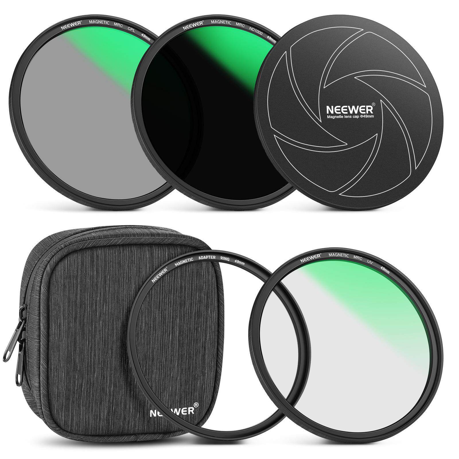 NEEWER/纽尔 磁吸滤镜UV/CPL/ND1000转接环镜头盖5合1套装49-82mm