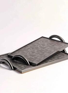 现金简约属代皮皮质MMV双耳把手长方形托盘创意革装饰摆件桌面样