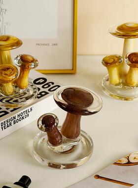 现代简约琥珀色茶几玻璃蘑菇形状玻璃摆件电视柜玄关门厅家居软装