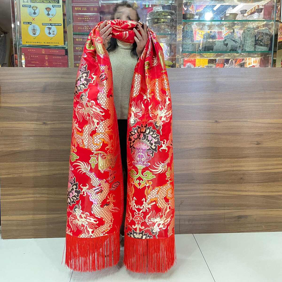 2024藏族哈达双龙吉祥图案单层织锦缎面料长3米宽的36㎝ 礼仪送礼