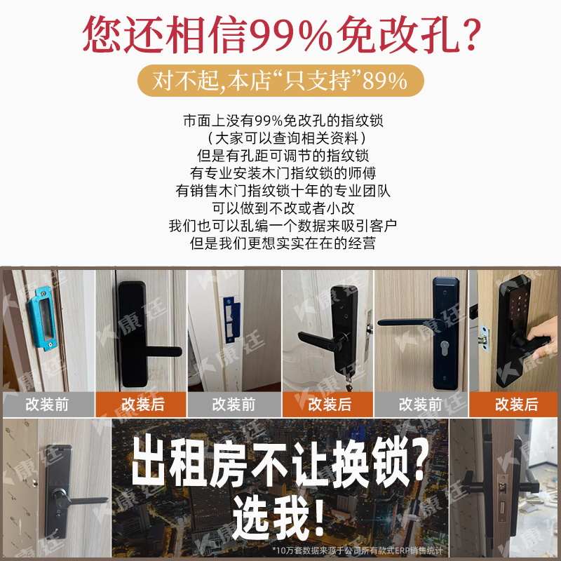 室内木门指纹锁办公室卧室房间门密码锁家用门锁分体智能锁电子锁