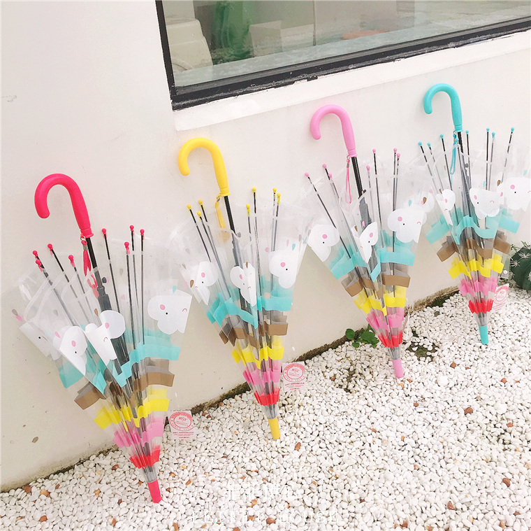 韩系ins可爱云朵彩虹自动拱形透明长柄伞 幼儿园小学儿童雨伞男女