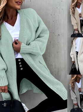 Knitted sweater, women's cardigan, medium length jacket,