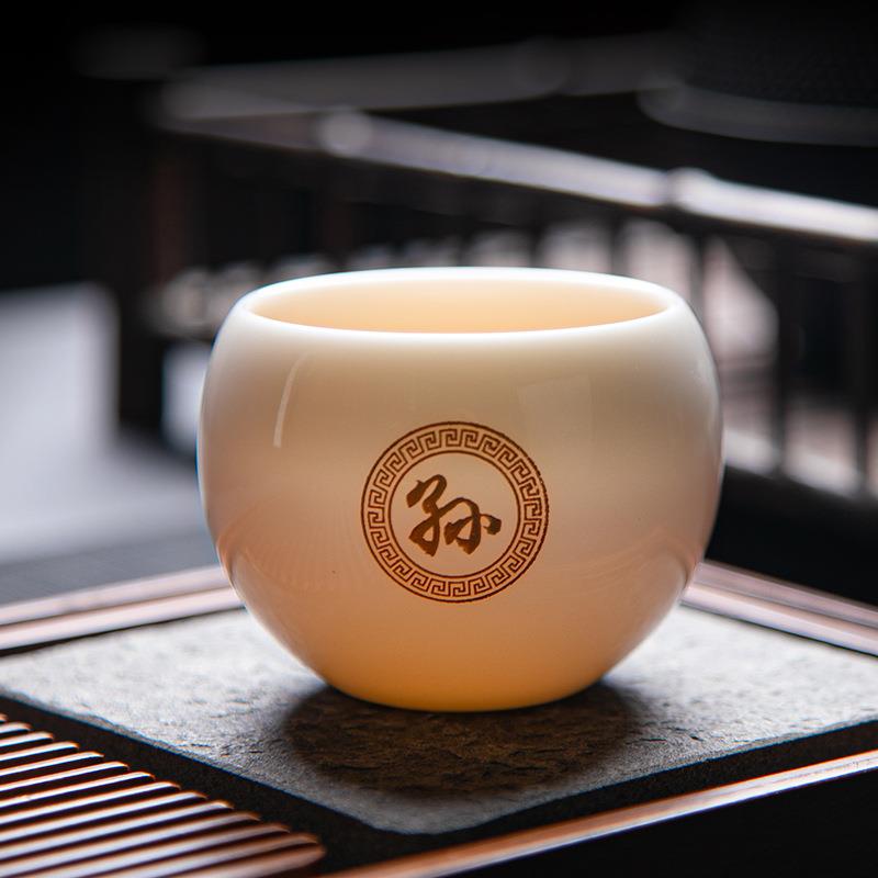 德化白瓷单杯羊脂玉瓷功夫茶杯茶具陶瓷纯白品茗杯主人杯礼品定制