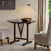 叕木 V字折叠桌侘寂覆古风全实木家用小户型餐桌圆桌设计师咖啡桌