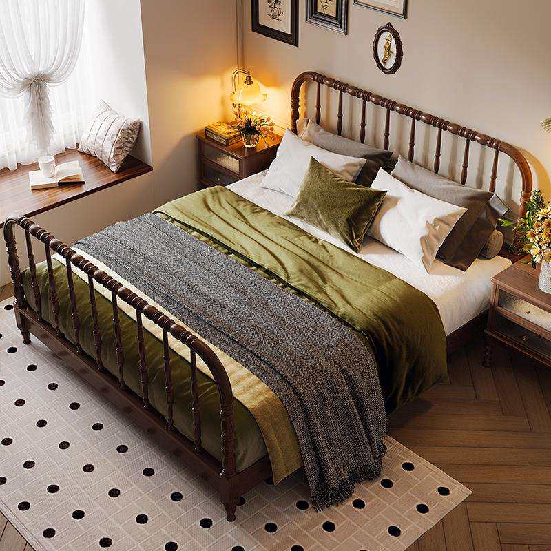 美式复古实木床简约现代1米8木床架子次主卧室1.5米白蜡木温莎床