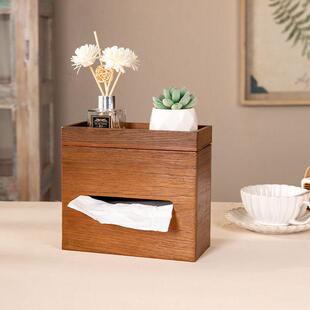 抽拉款木质纸巾盒带储物托盘方形纸巾盒盖家用客厅摆件