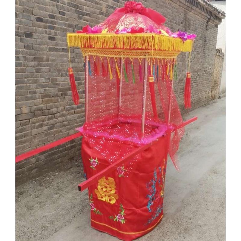 昊一家新秧歌不锈钢刺绣龙凤抬花轿喜庆红社火节日全套表演出道具