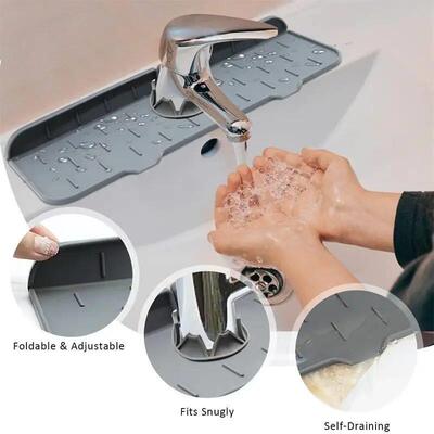 1PC Grey 37X14CM Kitchen Faucet Absorbent Mat Sink Splash Gu