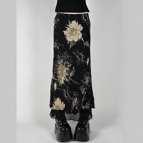 Women's Floral Print Layered Mermaid Skirt Boho Elegant