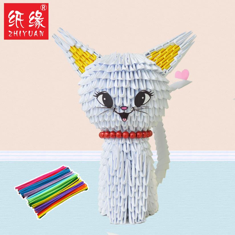 纸缘手工三角插折纸猫咪手工立体3d创意DIY折纸小猫三角叉材料包
