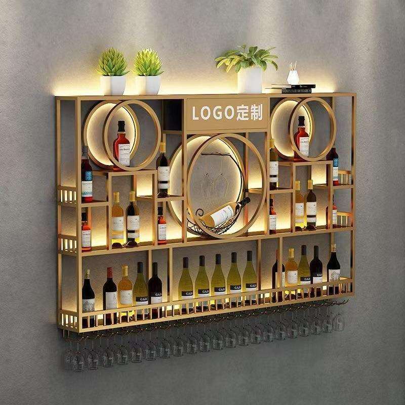 吧台背景壁挂式酒架置物架酒吧铁艺发光展示架子创意餐厅红酒酒柜