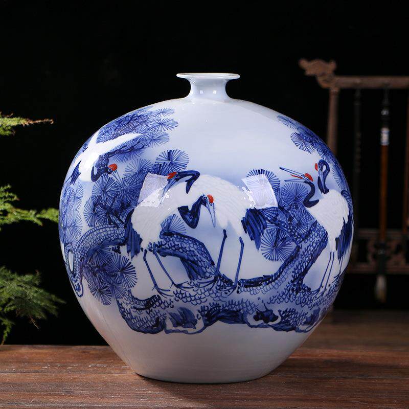 手绘青花石榴瓶 景德镇中式客厅家居工艺品 瓷器仿古玄关办公摆件