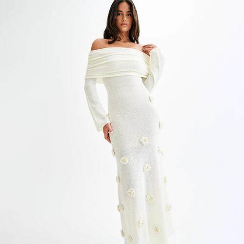 Women'S Elegant Lady Slim-Fit Knitted Long Sleeve Dress